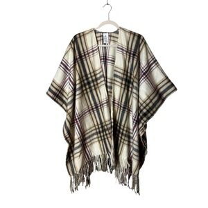 Woolrich Bohemian Plaid Poncho Wrap OS‎ Western Ranch Preppy Winter Cozy Cream